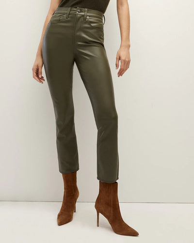 CARLY KICK-FLARE VEGAN LEATHER PANT - LODEN