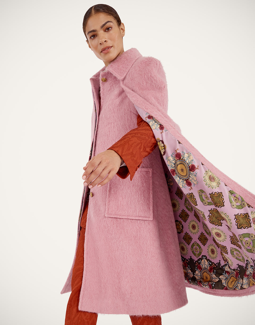 MILANO CAPE COAT - Solid Pink in Hairy Wool