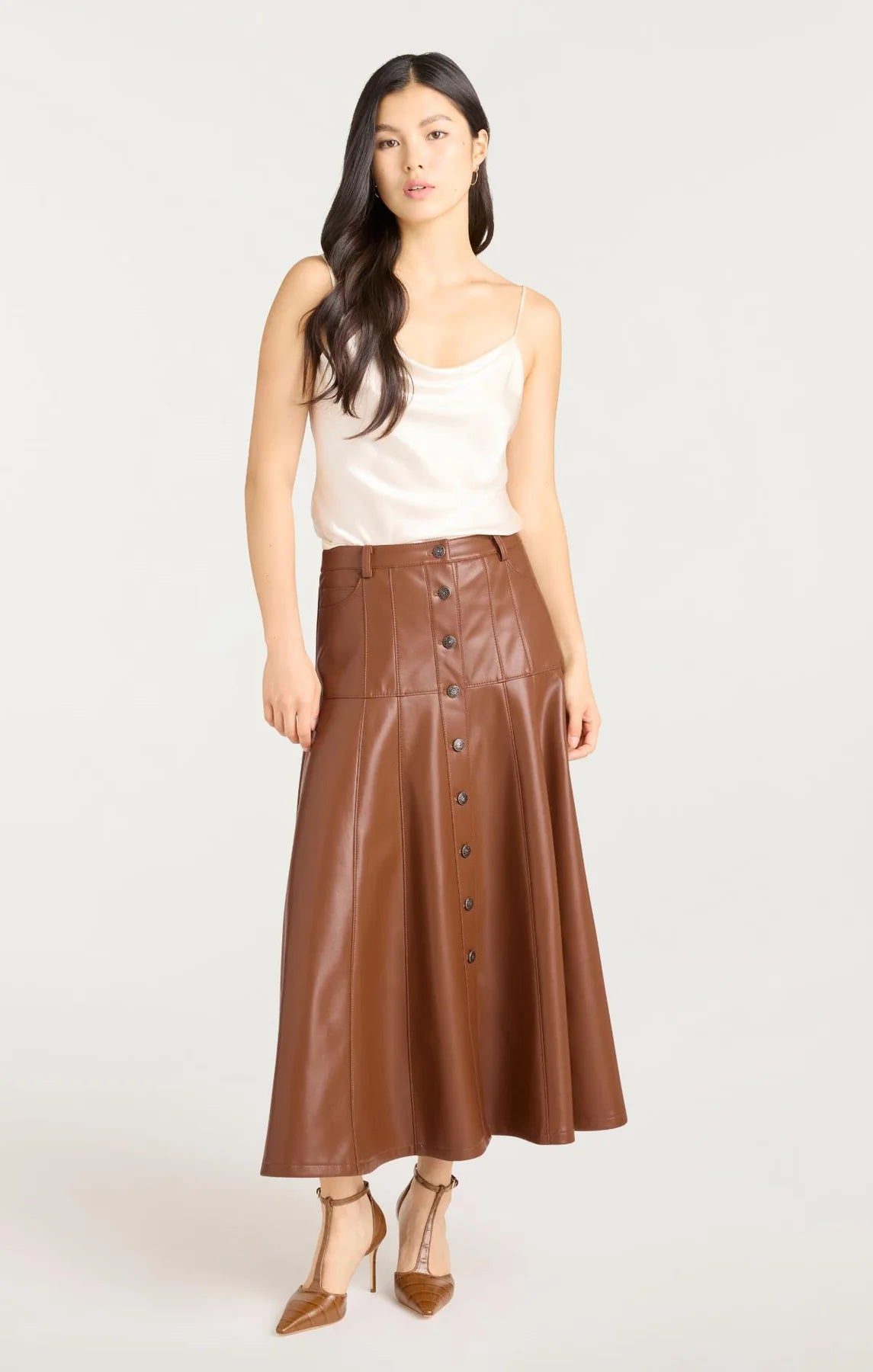 VEENA SKIRT VEGAN LEATHER - Dark Sephia