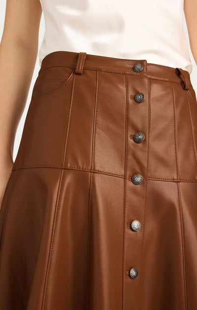 VEENA SKIRT VEGAN LEATHER - Dark Sephia