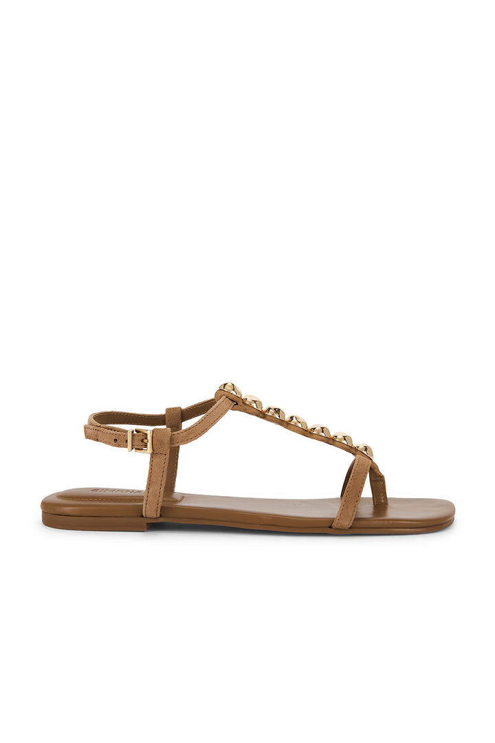 Amaya Suede Thong Flat Sandal - Camel