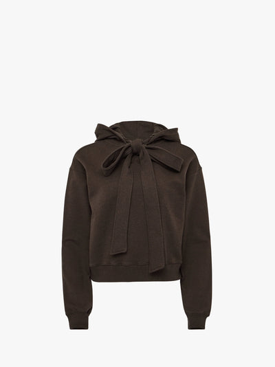 TIED BOW HOODIE - Dark Brown Melange