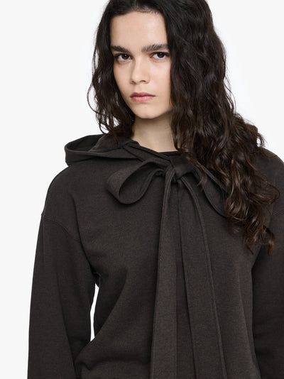 TIED BOW HOODIE - Dark Brown Melange