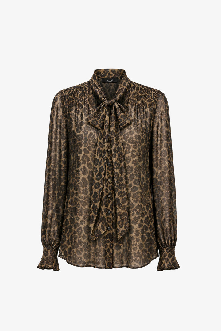 Kaila Tie Neck Blouse - Animal Print