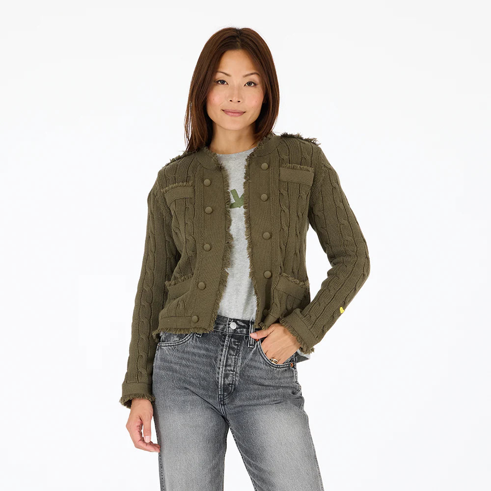 Beau-Lero Fringe Cable Cardigan - Olive