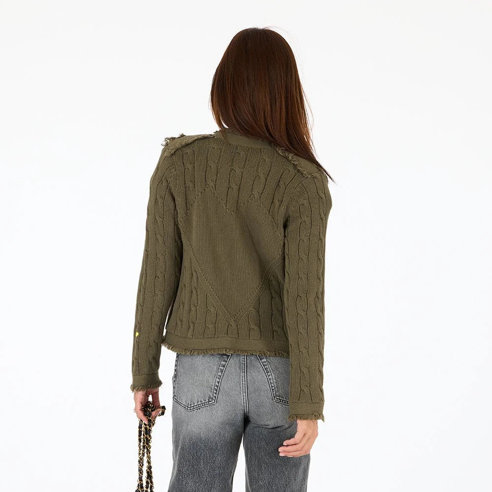 Beau-Lero Fringe Cable Cardigan - Olive