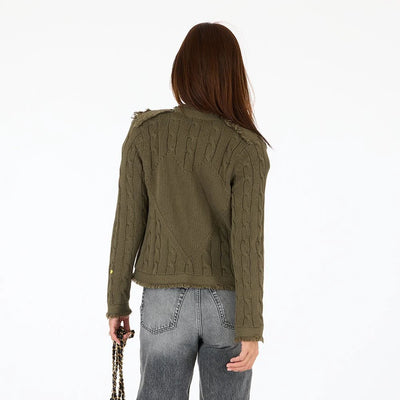Beau-Lero Fringe Cable Cardigan - Olive