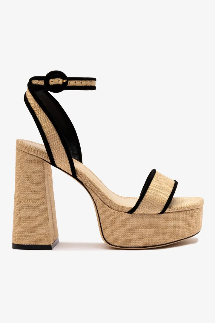 Dolly Sandal - Beige Raffia/Black Trimming