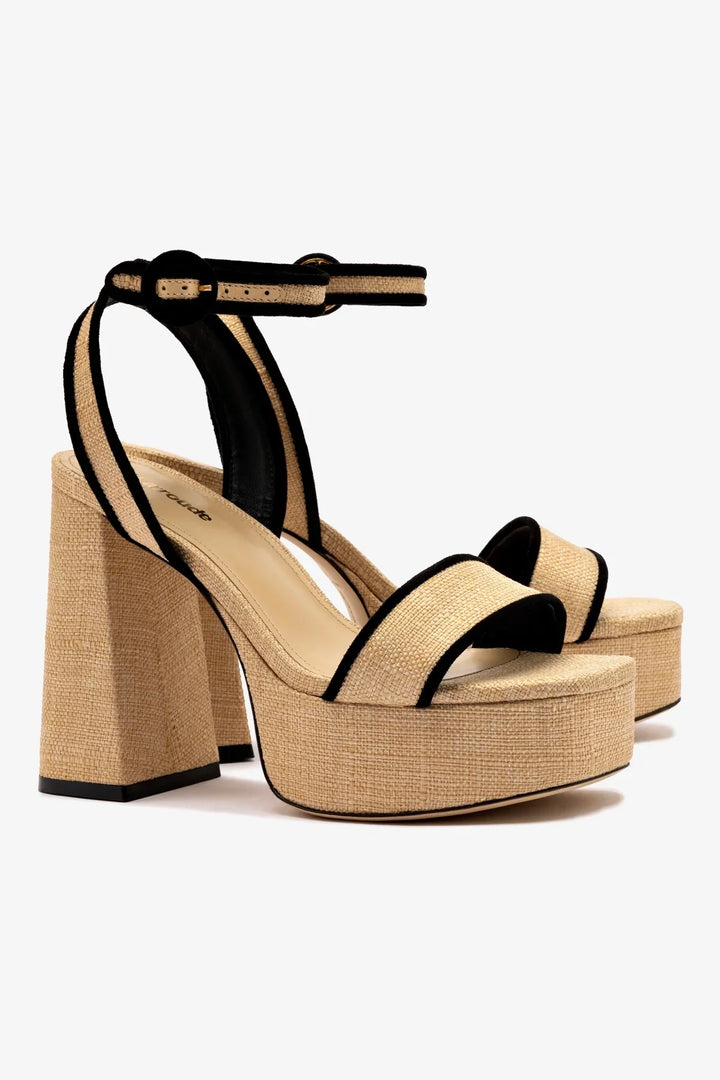 Dolly Sandal - Beige Raffia/Black Trimming