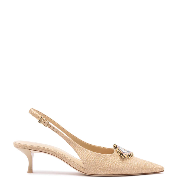 Larroudé x Libertine Eye Pump Low - Beige Raffia