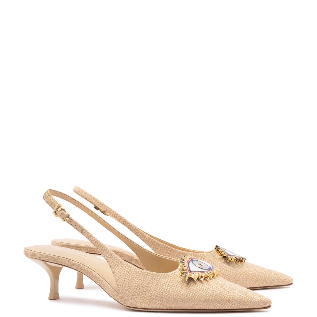 Larroudé x Libertine Eye Pump Low - Beige Raffia