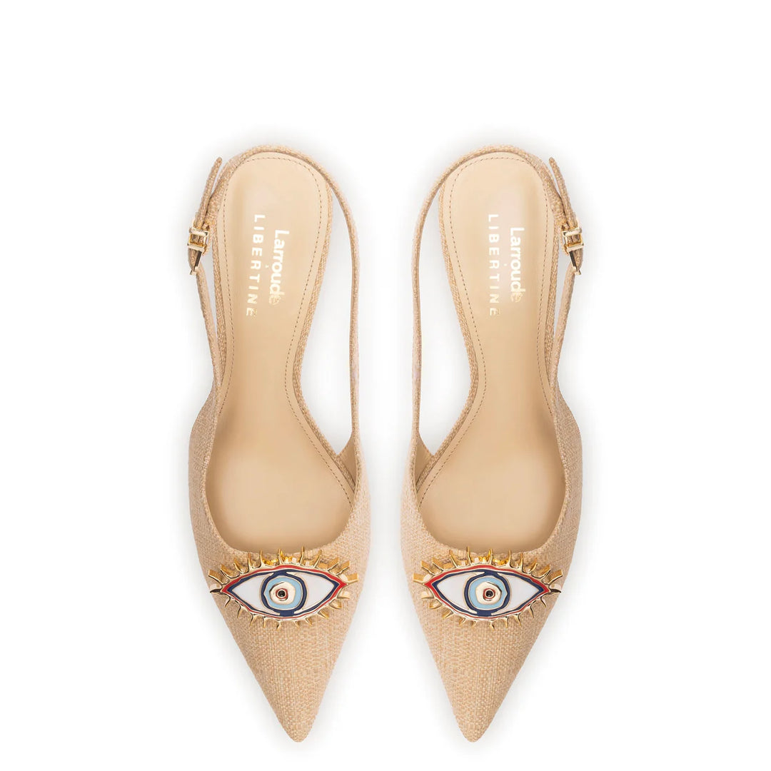 Larroudé x Libertine Eye Pump Low - Beige Raffia