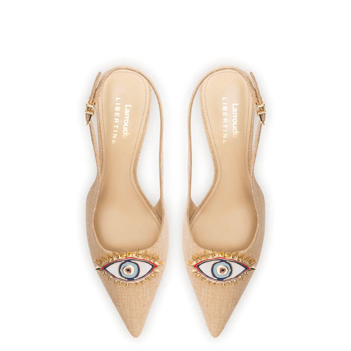 Larroudé x Libertine Eye Pump Low - Beige Raffia