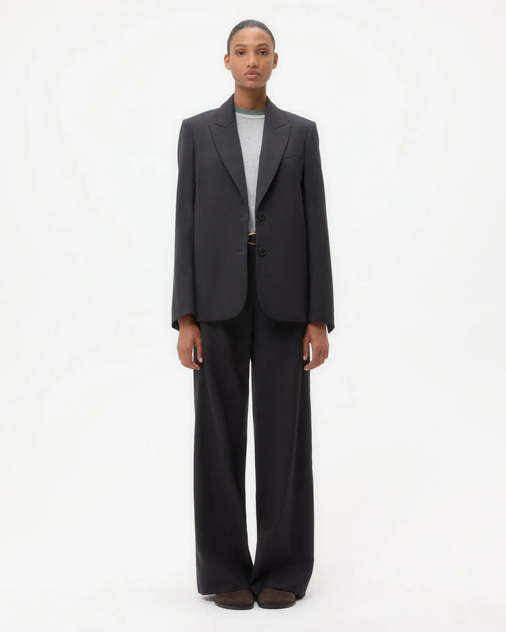 Perfect Boyfriend Blazer in Micro Herringbone Wool Suiting - Charcoal