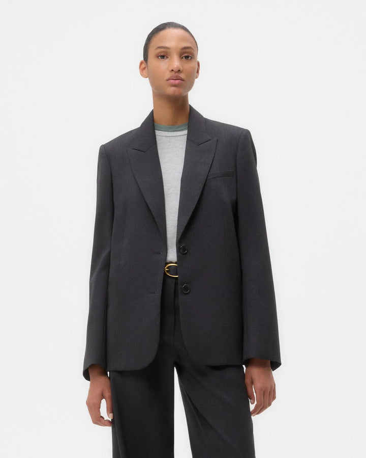 Perfect Boyfriend Blazer in Micro Herringbone Wool Suiting - Charcoal