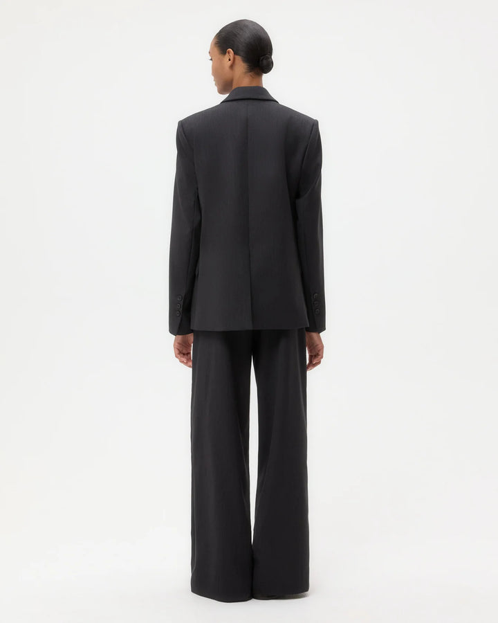 Perfect Boyfriend Blazer in Micro Herringbone Wool Suiting - Charcoal