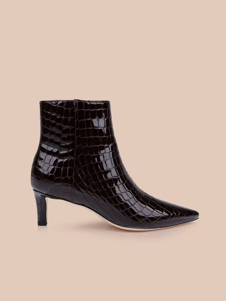 Lilly Kitten-Heel Bootie Deep Port Croco