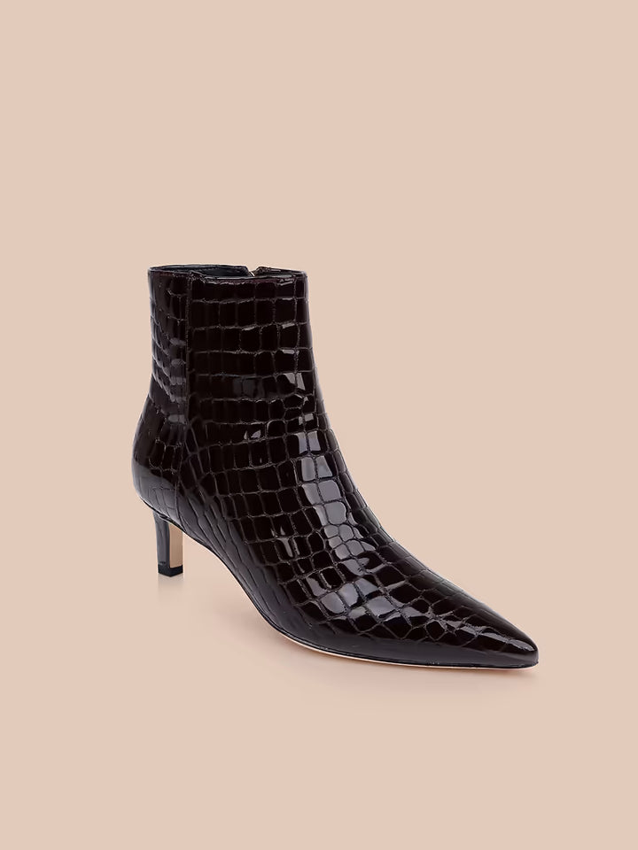 Lilly Kitten-Heel Bootie Deep Port Croco