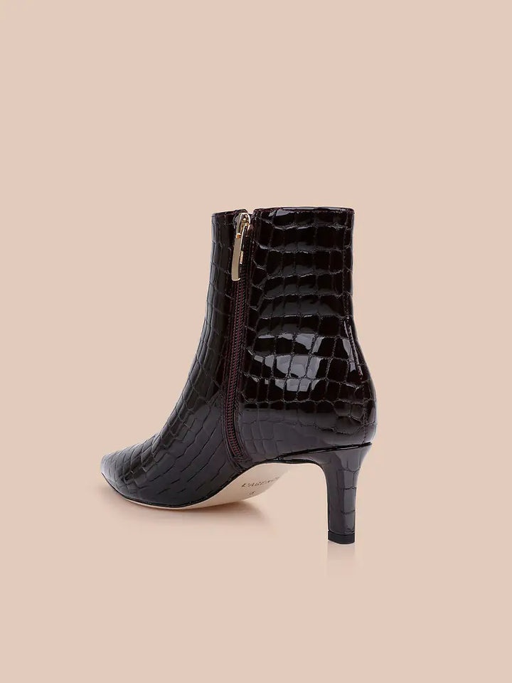 Lilly Kitten-Heel Bootie Deep Port Croco