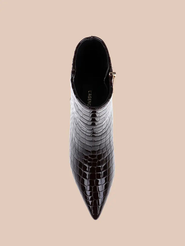 Lilly Kitten-Heel Bootie Deep Port Croco
