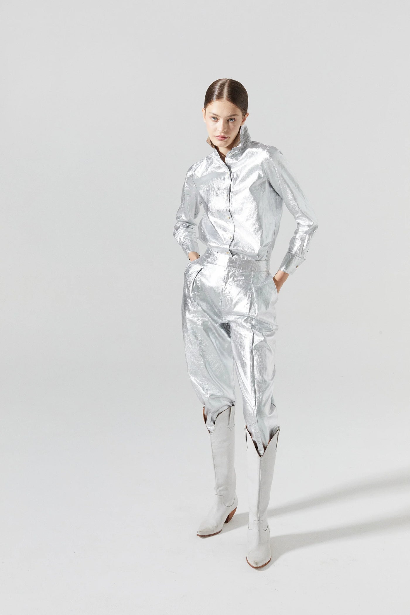 San Marino Metallic Linen Shirt - Silver
