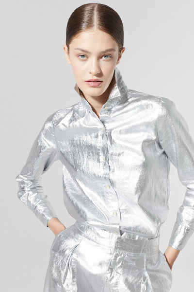 San Marino Metallic Linen Shirt - Silver