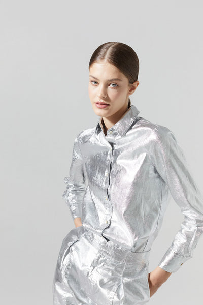 San Marino Metallic Linen Shirt - Silver