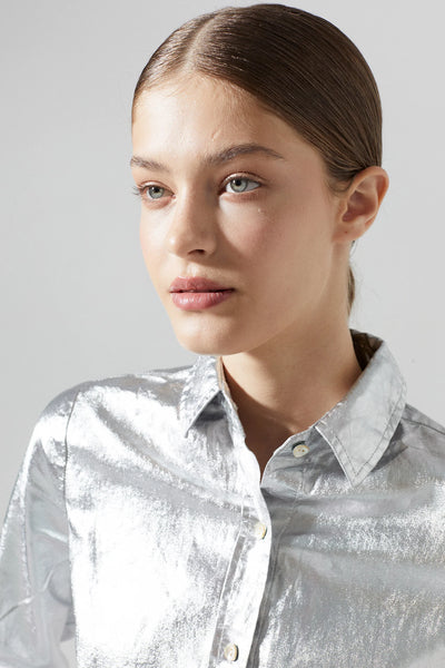 San Marino Metallic Linen Shirt - Silver