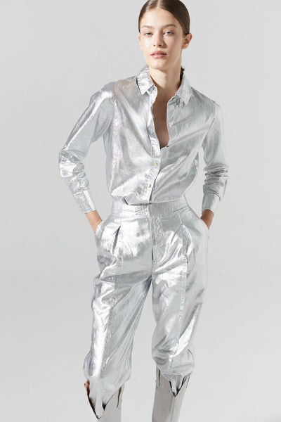 San Marino Metallic Linen Shirt - Silver