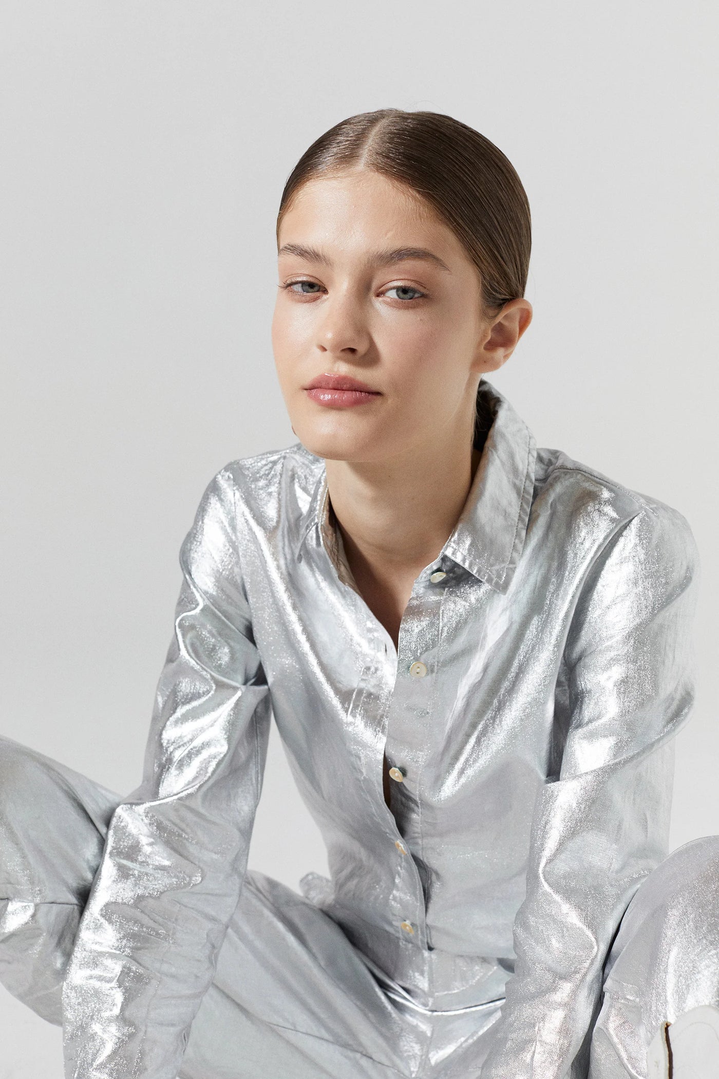 San Marino Metallic Linen Shirt - Silver