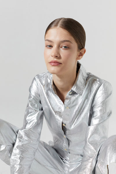San Marino Metallic Linen Shirt - Silver