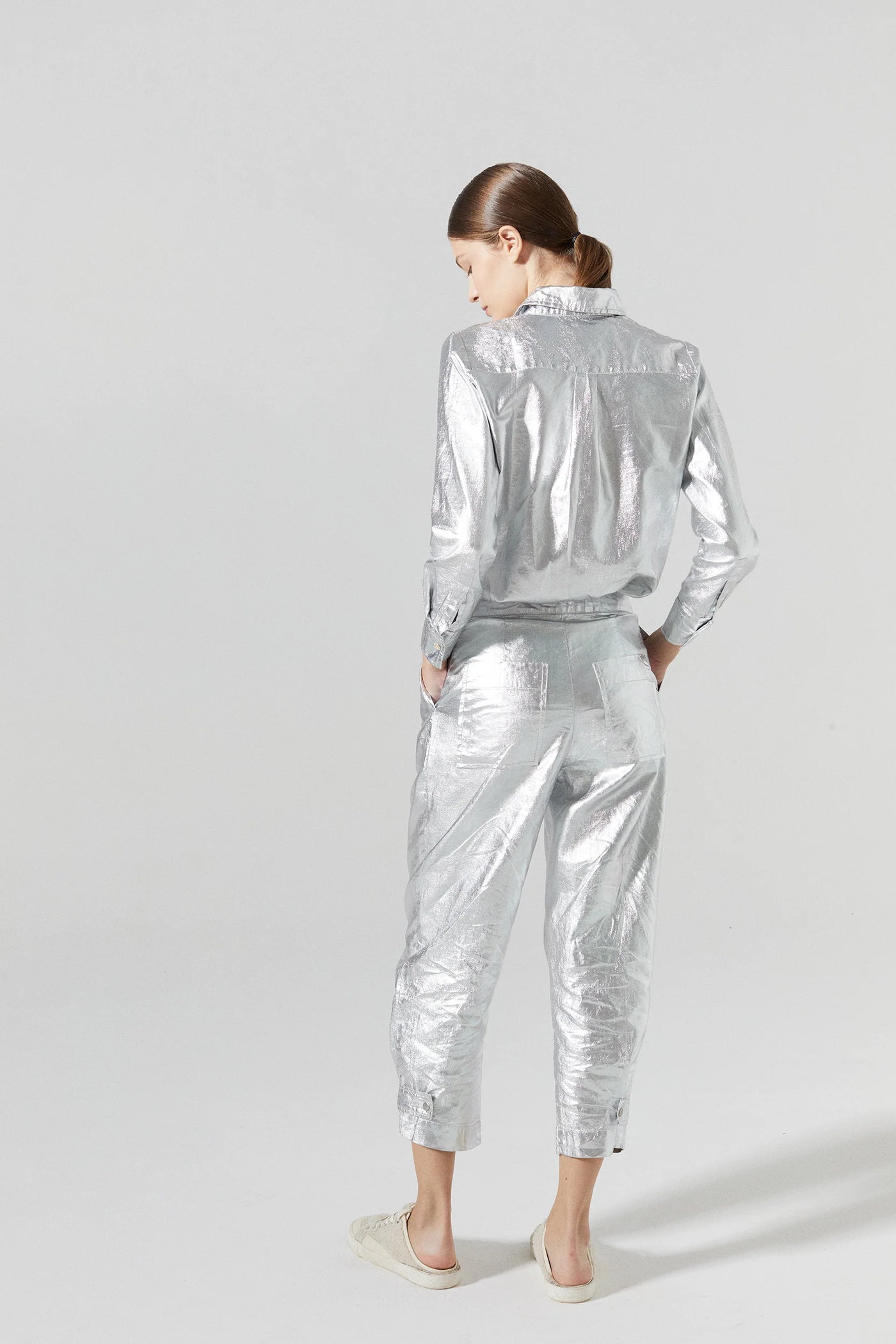 San Marino Metallic Linen Shirt - Silver