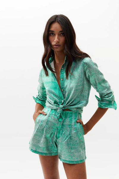 San Marino Metallic Linen Shirt - Emerald Green