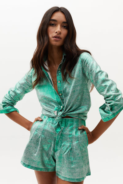 San Marino Metallic Linen Shirt - Emerald Green