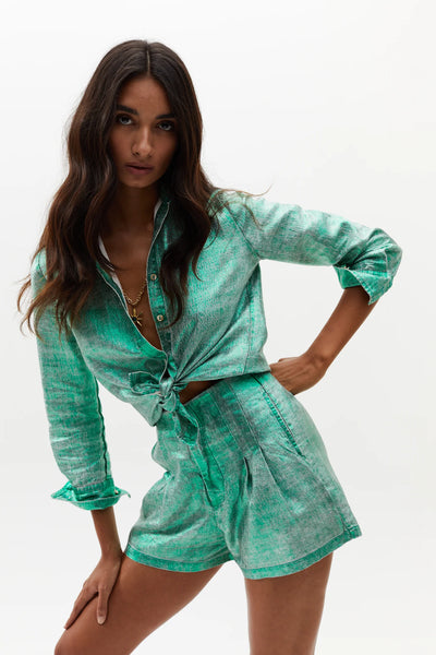 San Marino Metallic Linen Shirt - Emerald Green