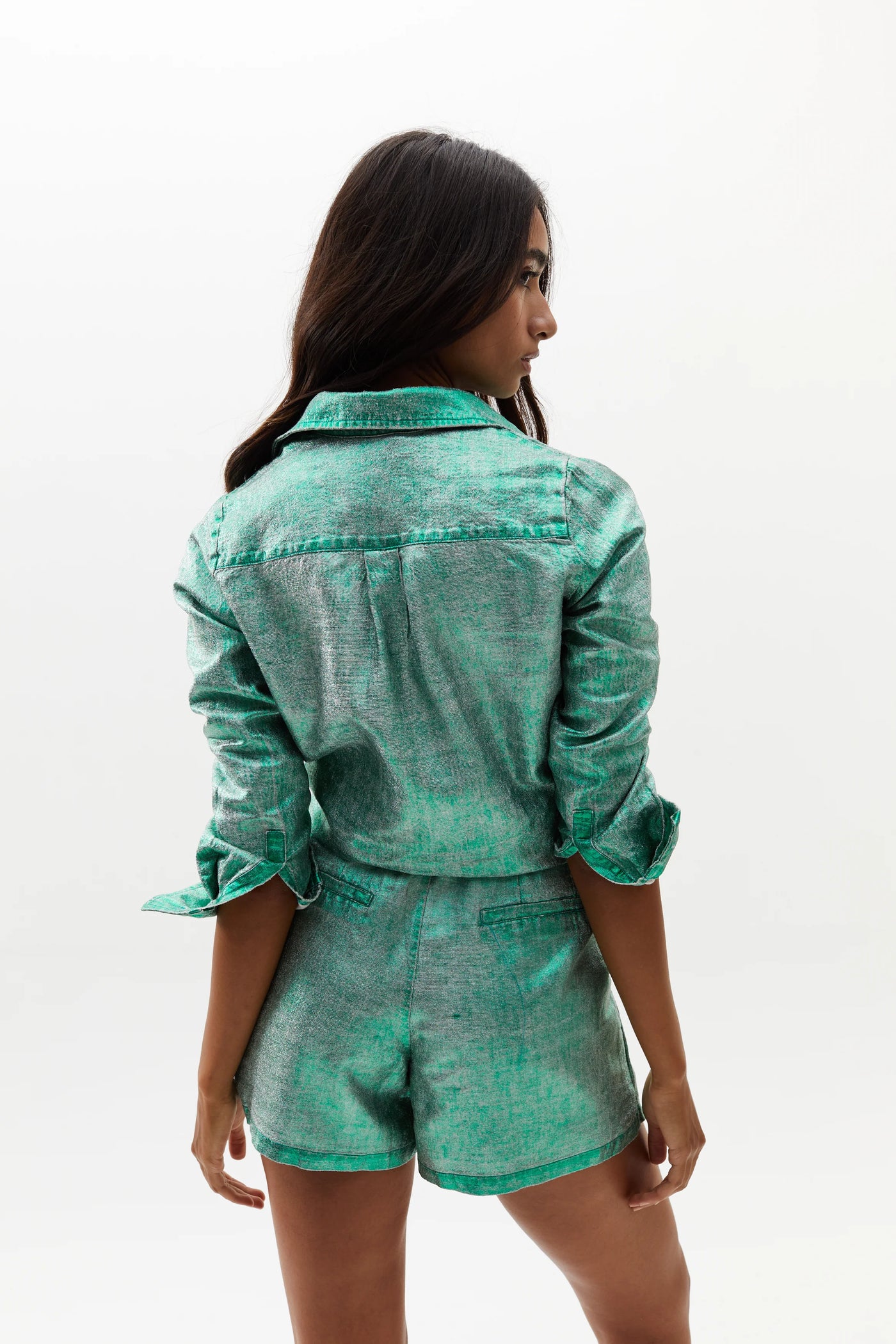 San Marino Metallic Linen Shirt - Emerald Green
