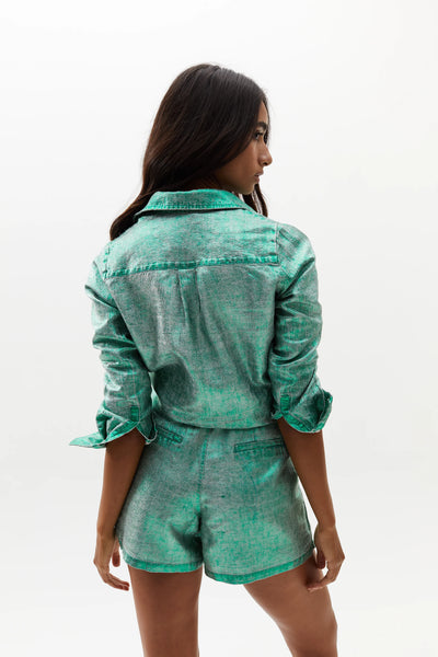 San Marino Metallic Linen Shirt - Emerald Green