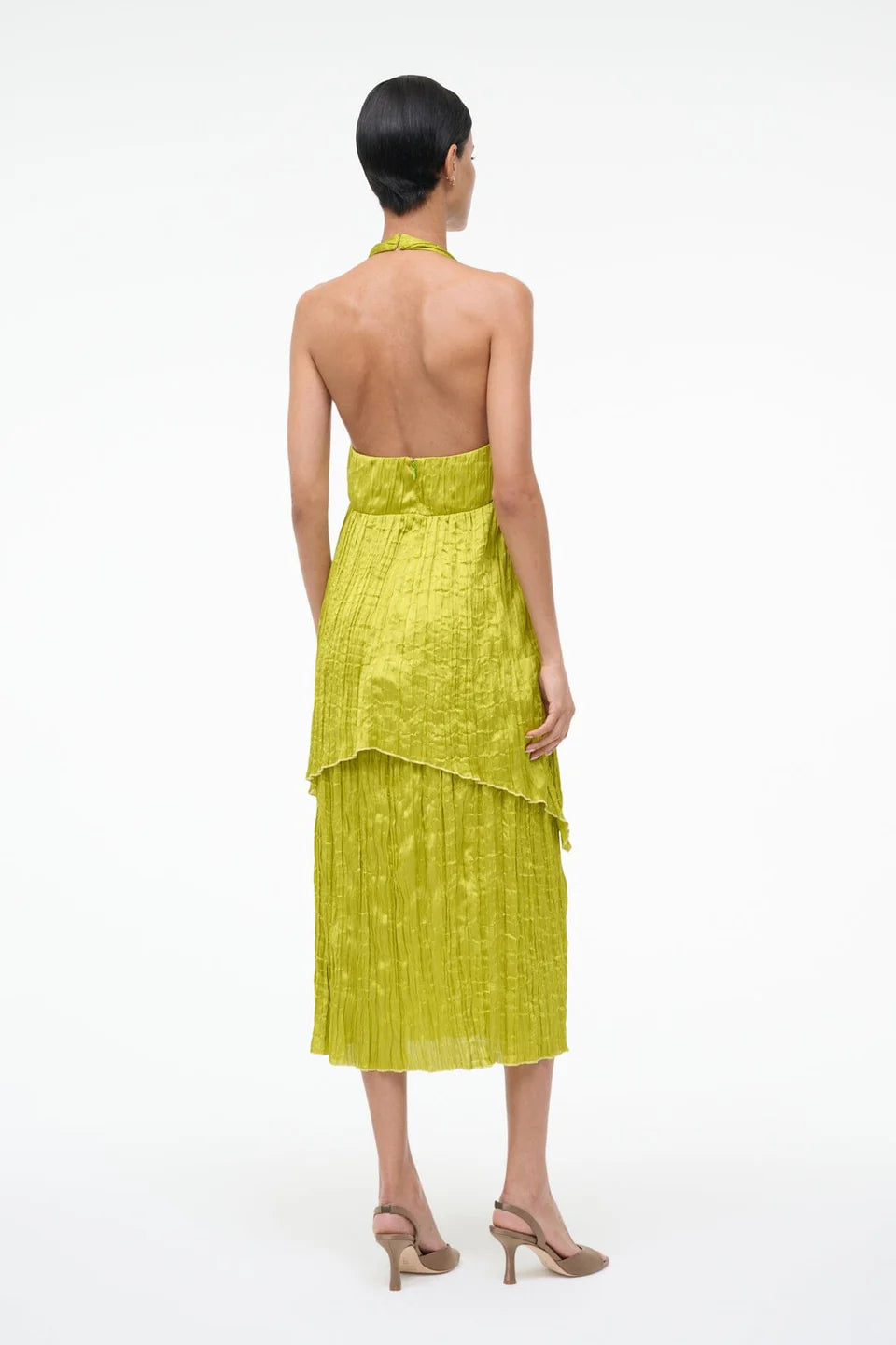 LAURIE DRESS - CHARTREUSE PLISSE