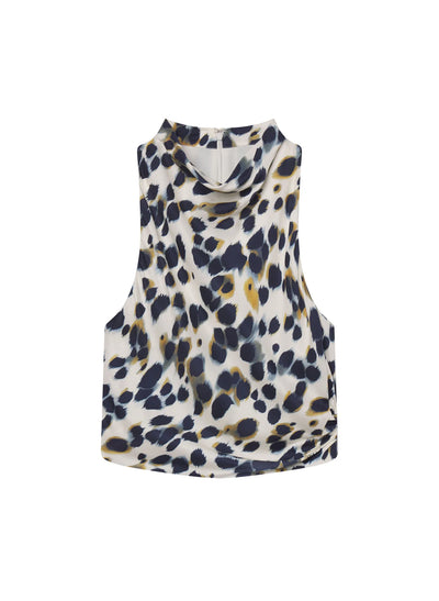Lily Printed Sleeveless Top - Navy/Light Blue