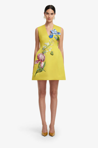 Bree V Neck Embroidery Mini Dress - Mustard