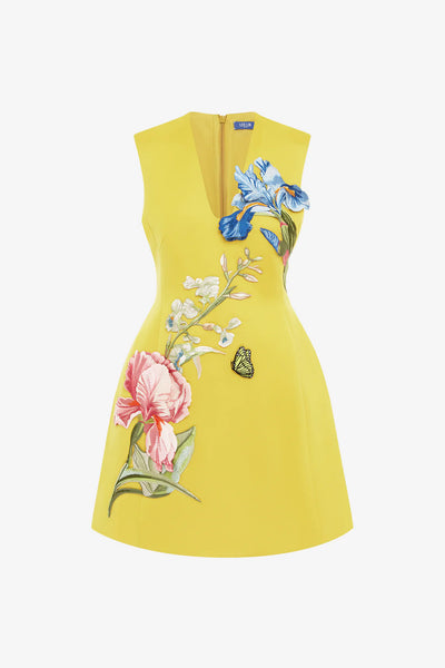 Bree V Neck Embroidery Mini Dress - Mustard