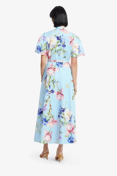 Bianca Short Sleeve Midi Dress - Garden Print in Baby Blue