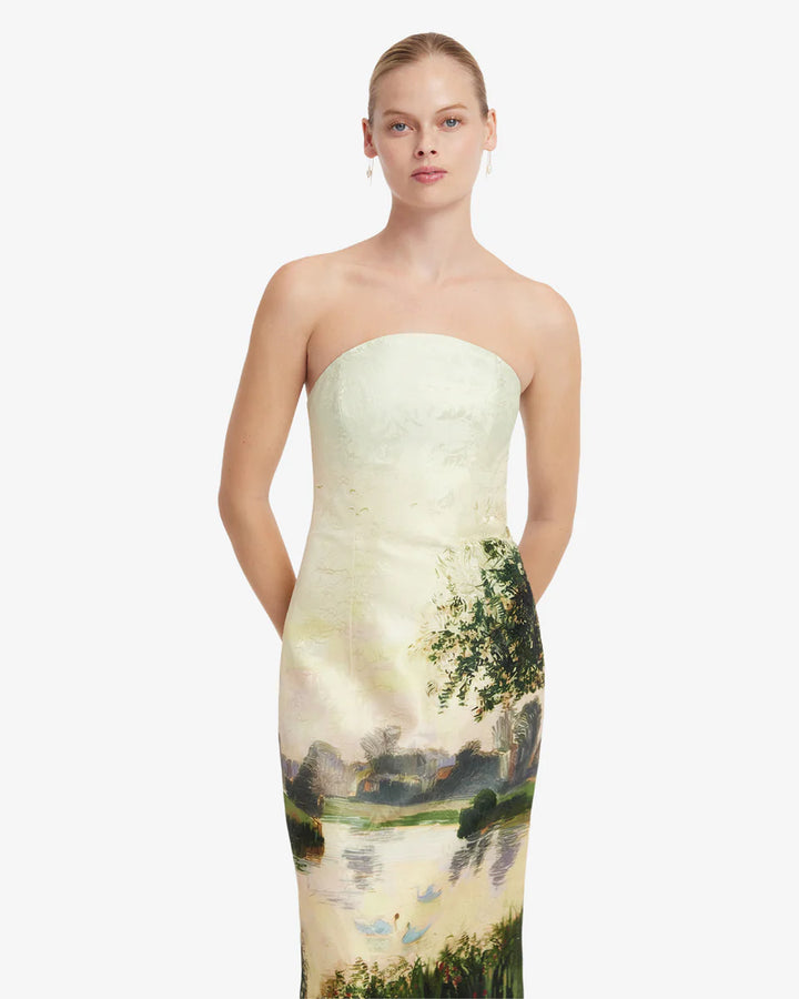 Ava Jacquard Bustier Maxi Dress - Green Multi