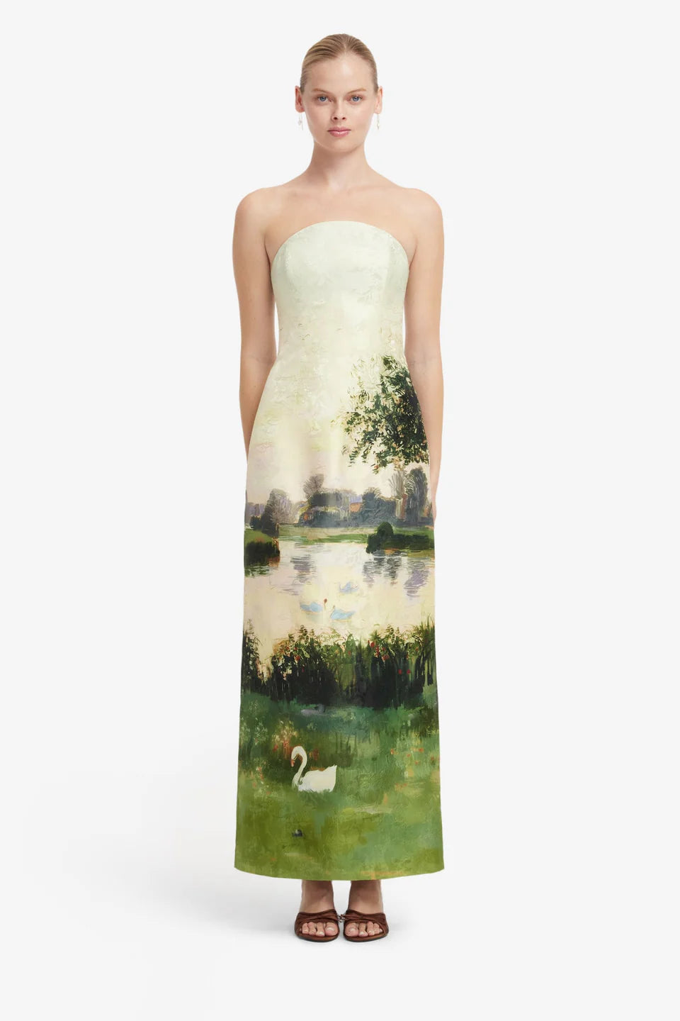 Ava Jacquard Bustier Maxi Dress - Green Multi