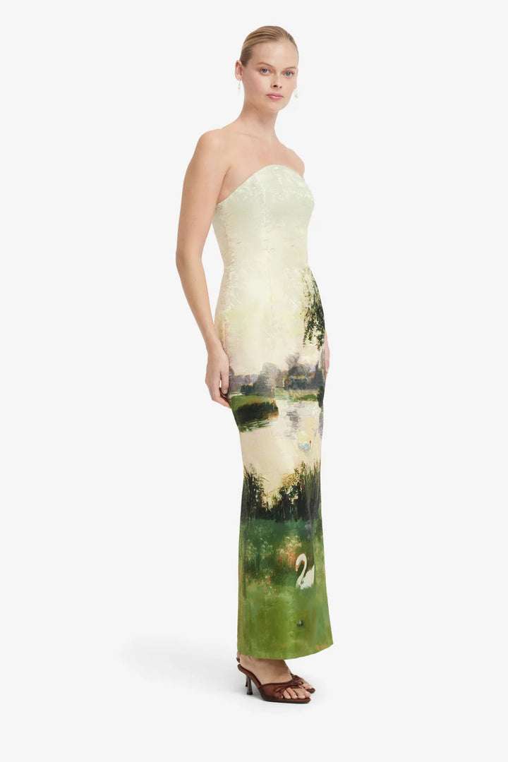 Ava Jacquard Bustier Maxi Dress - Green Multi