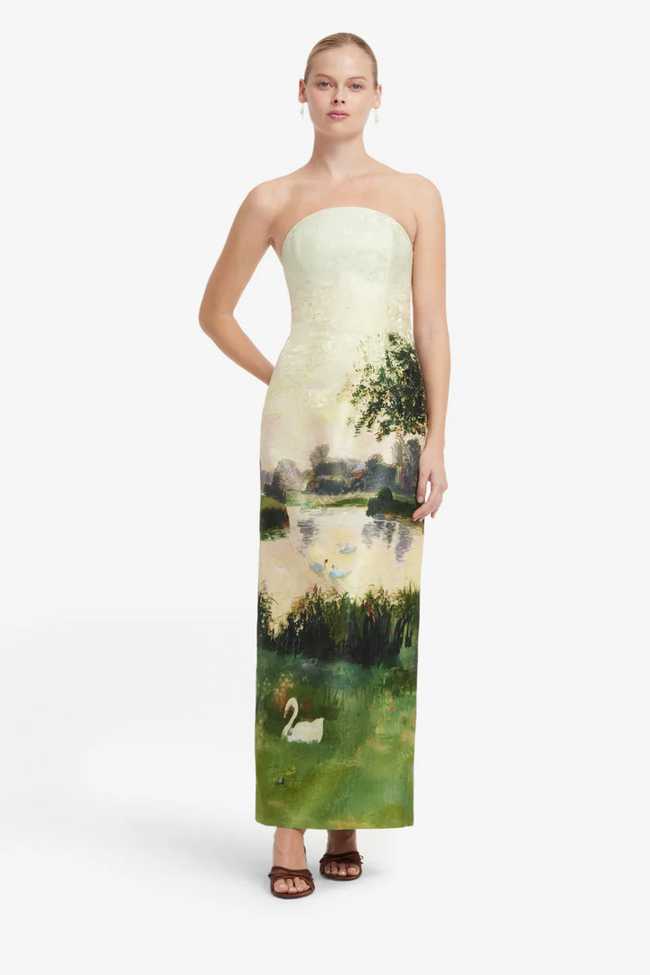 Ava Jacquard Bustier Maxi Dress - Green Multi