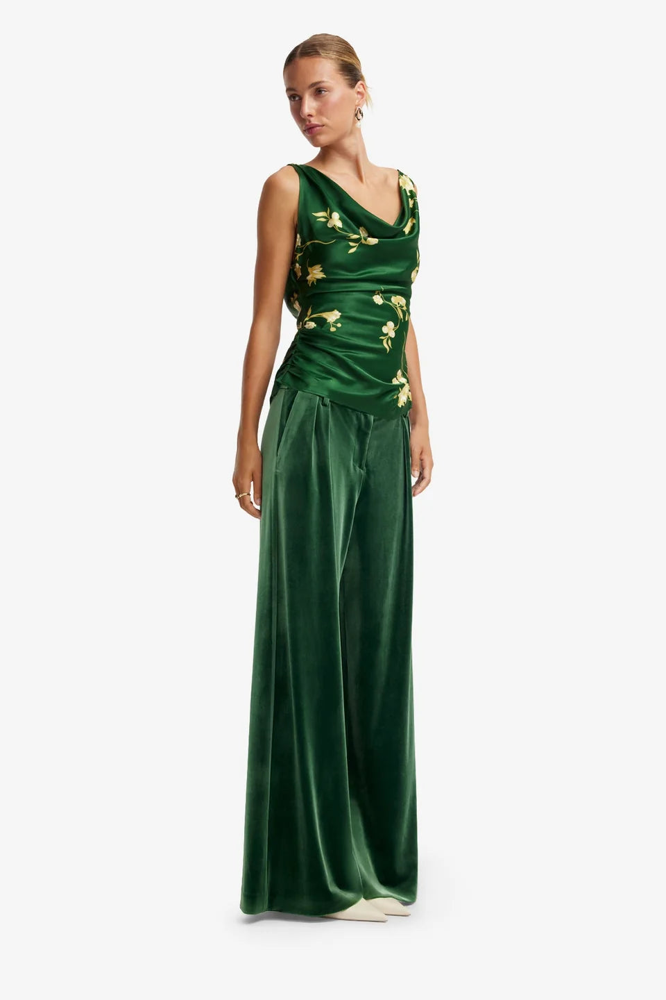Leo Lin Elisha Velvet Wide Leg Pants - Green