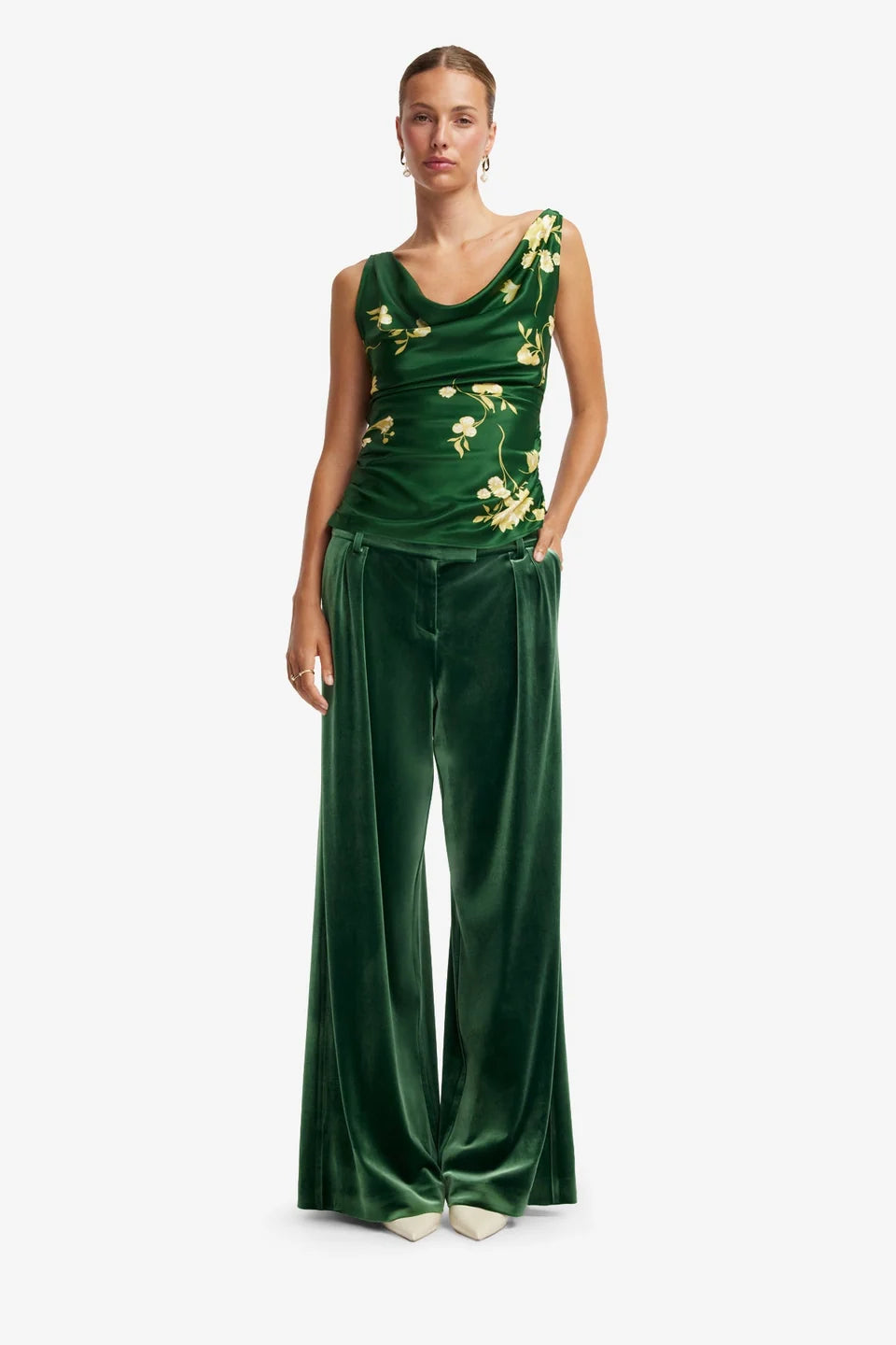 Leo Lin Elisha Velvet Wide Leg Pants - Green
