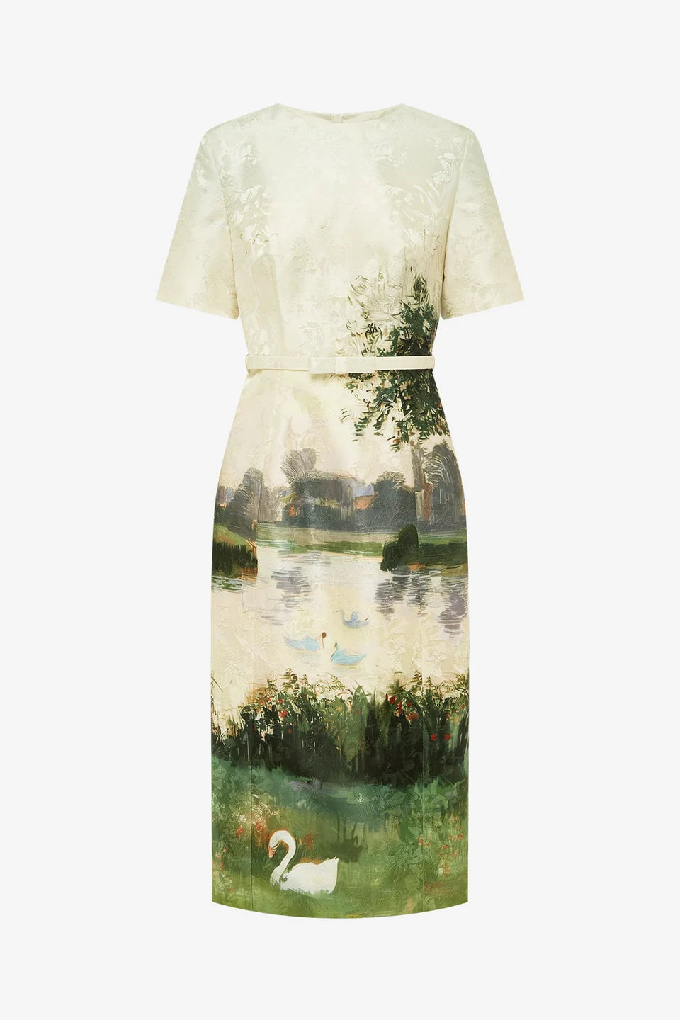 Elizabeth Jacquard Short Sleeve Midi Dress - Green Multi