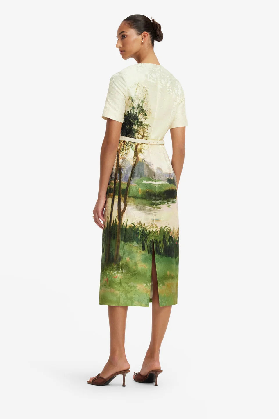 Elizabeth Jacquard Short Sleeve Midi Dress - Green Multi